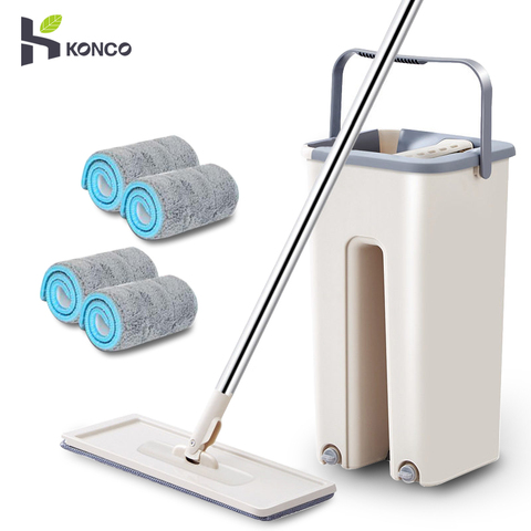 Konco Magic Cleaning Mops with Bucket Floors Squeeze Flat Mop with Water Home Kitchen Floor Cleaner House Cleaning Tools ► Photo 1/6