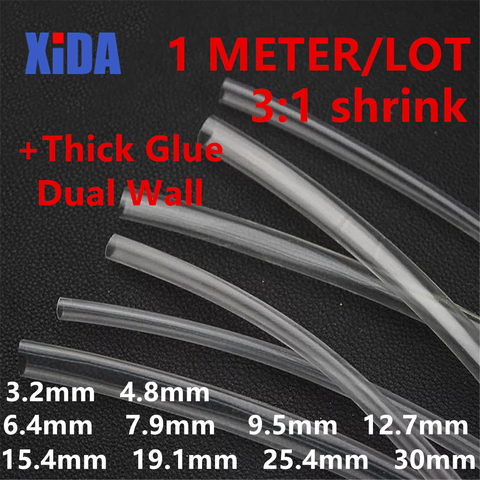 1M 3:1 3.2mm 4.8mm 6.4mm 9.5mm 15.4mm 19.1mm Clear Dual Wall Heat Shrink Tube thick Glue ratio Shrinkable Tubing Adhesive Lined ► Photo 1/6