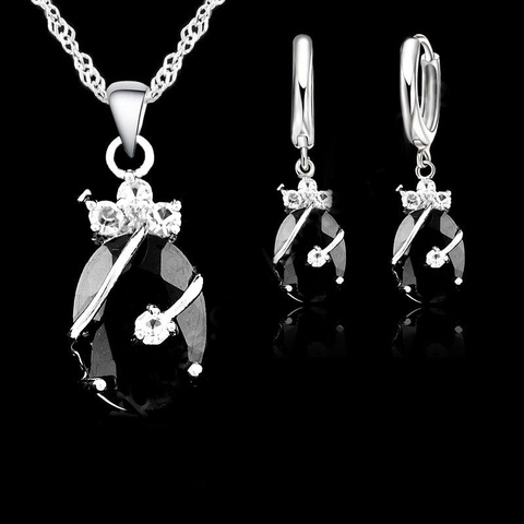 New Brand Wedding African Jewelry Sets 925 Sterling Silver Austrian Crystal Water Drop Pendant Necklace Hoop Earrings Sets ► Photo 1/1