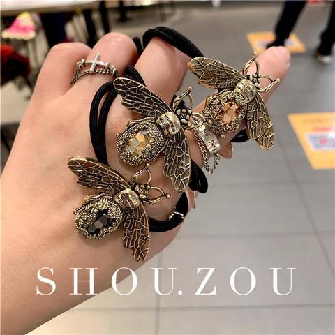 Retro Bee Elastic Hair Bands for Women Elegant Crystal Rhinestone Head Ponytail Rope Tie Female Hair Scrunchies Girls Accesorios ► Photo 1/6