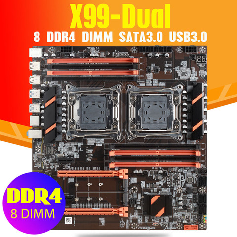 Atermiter X99 dual CPU motherboard LGA 2011 v3 E-ATX USB3.0 SATA3 with dual Xeon processor with dual M.2 slot 8 DIMM DDR4 2011-3 ► Photo 1/6