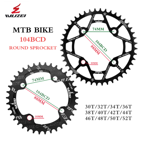WUZEI 104BCD Round Shape Chainrings 30T 32T 34T 36T 38T 40T 42T 44T 46T 48T 50T 52T Narrow Wide Chain Wheel MTB Bicycle Parts ► Photo 1/6