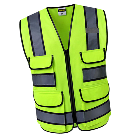 Reflective Vest Safety Sleeveless Waistcoat With Zipper Yellow E ► Photo 1/6