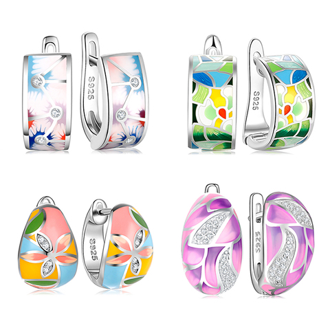 OGULEE Earrings For Women 2022 New 925 Sterling Silver Colorful Enamel with Cubic Zirconia Flower Earrings Luxury Jewelry Enamel ► Photo 1/6