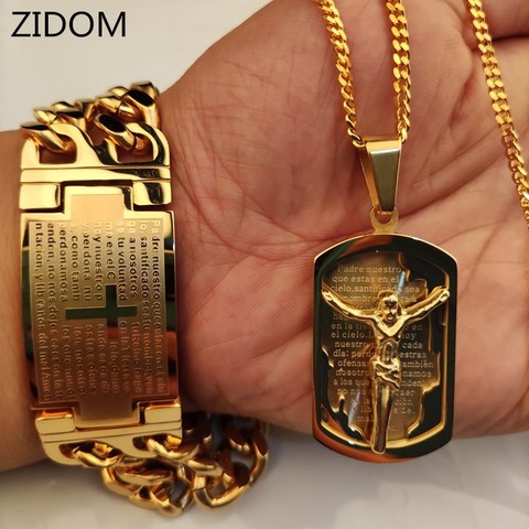 Men Hip hop cross jesus pendant with stainless steel cross bracelet never fade male vintage Hiphop necklace fashion jewelry ► Photo 1/4