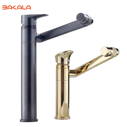 BAKALA Black Single Handle Brass Bathroom Faucet 360 Degree Rotation Hot and cold Bathroom Mixer Tap ► Photo 1/6