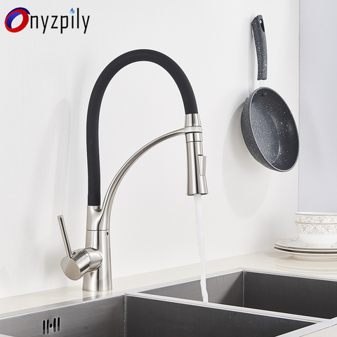 Brushed LED Kitchen Sink Faucet Swivel Pull Down Kitchen Faucet Sink Tap Mounted Deck Bathroom Mounted Hot and Cold Water Mixer ► Photo 1/6