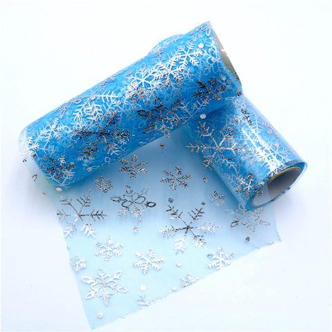 6inch*10Y Snowflake Stamping Tulle Roll Organza Wrap Wedding Birthday Christmas Decoration Supplies Fabric Spool Tutu ► Photo 1/6