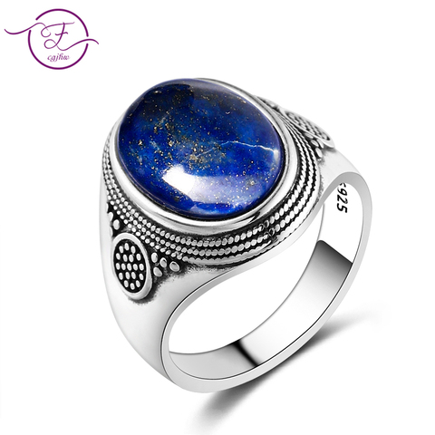 Charm Noble 100% 925 Silver Ring 10x14MM Lapis Lazuli Wedding Ring Girl Female Party Anniversary Birthday Gift ► Photo 1/6