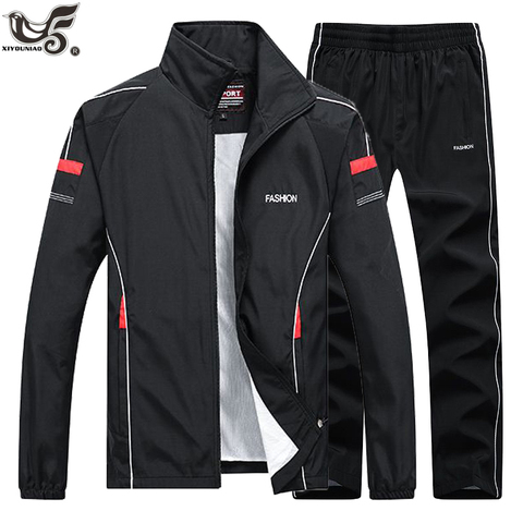 Spring Autumn Men's Sportswear 2 Pieces Sets Sports Suit Jacket+Pant Sweatsuit Male Brand Clothing Tracksuit with zipper pockets ► Photo 1/6