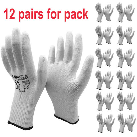 NMSAFETY 24Pcs/12Pairs Anti Static ESD Safety Glove with Knitted Nylon Dipping PU Finger Universal Glove ► Photo 1/6