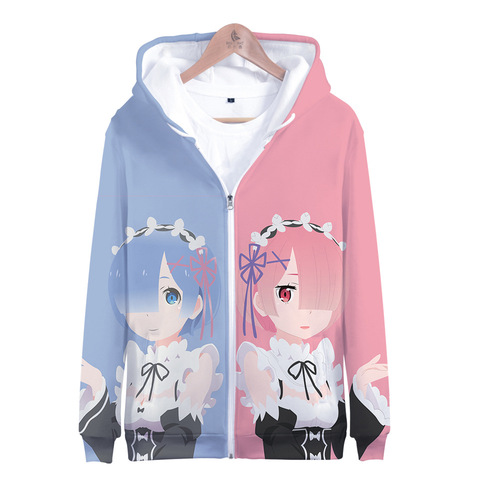 Re:Zero Kara Hajimeru Isekai Seikatsu Women/Men Hoodies Sweatshirts Anime Emilia Rem Ram Cosplay Zipper Hooded Jacket Outerwear ► Photo 1/6