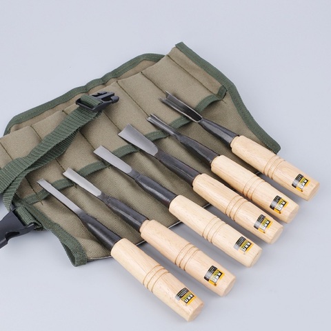 6pcs/set Mujingfang Six-piece Carving Chisel Front Steel Carving Knife Hardwood Hand Carving Cloth Bag ► Photo 1/6