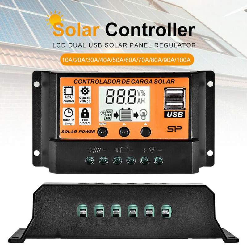 Solar Charge Controller ， 10a/20a/30a/40a/50a/100a Mppt Intelligent Charge Regulator ， LCD Display Dual Usbsolar Panel Regulator Charge Controller 12v24v