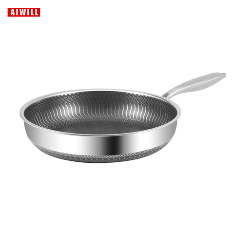 304 Stainless Steel Frying Pan Multipurpose Household Induction Compatible  Nonstick Fry Pan Cookware Use for Kitchen Restaurant (28cm)