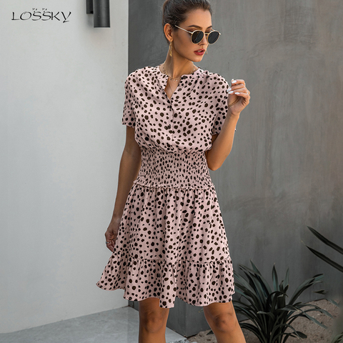 Dress Women Leopard Casual Black Summer Ruffle Mini Dresses Buttons Ladies Purple Waisted Fitted Clothing 2022 Womens Clothes ► Photo 1/6