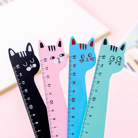 1 Piece Lytwtw's Cat Candy Color Kawaii Stationery Cartoon Drawing Gift Korean Office School Kitten Straight Wooden Ruler ► Photo 1/6