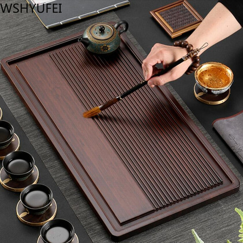 WSHYUFEI Chinese Bamboo tea tray Drainage water storage Dual-use tea tray Living room Tea table Household Tea Board Chahai ► Photo 1/6