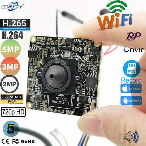 720P 960P 1080P 2MP 3MP 5MP  Hd Onvif P2P Size 38*38mm Hi3518E HI3516E Audio Wireless IP Camera Module Wifi SD Card Slot Camhi ► Photo 1/6