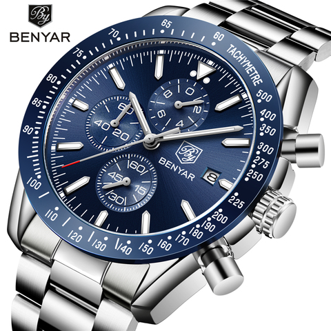 BENYAR Top Brand Luxury Relogio Masculino Full Steel Business Quartz Watch Men Casual Waterproof Sports Watches Clock Men Watch ► Photo 1/5