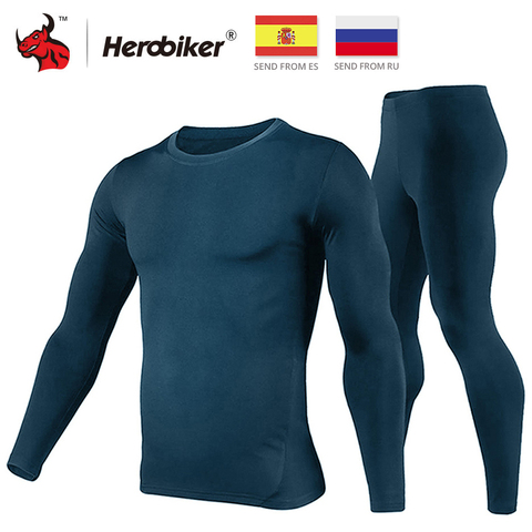 HEROBIKER Motorcycle Thermal Underwear Set Men Motorcycle Winter Warm Base Layers Tight Long Johns Tops & Pants Set 3 Colour ► Photo 1/6