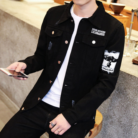 spring Autumn 2022 Casual streetwear men's Korean trendy jacket youth Slim handsome clothes men's black denim jacket ► Photo 1/6