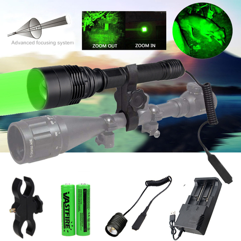 Super Bright Green Tactical Flashlight T6 LED Lantern Zoomable Adjustable Focus Hunting Light Weapon Light for Outdoor ► Photo 1/6