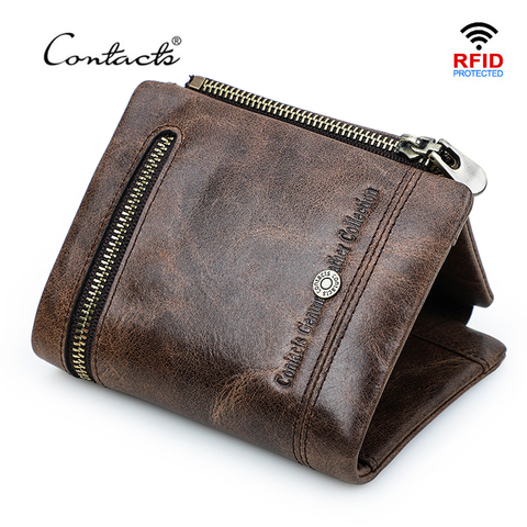 CONTACT'S Casual Wallet Genuine Leather Men Wallets Short Male Purse Card Holder Zipper Coin Bag Quality Leather Man Wallet Rfid ► Photo 1/6