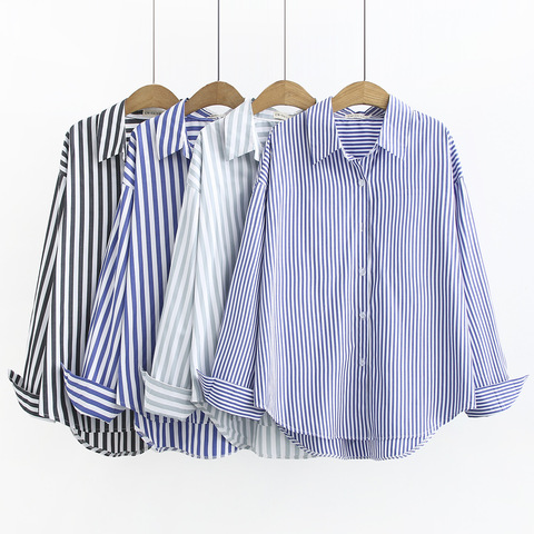 2022 Oversized Plus Size Causal Women  Shirt Women Spring Summer striped Shirt ► Photo 1/6