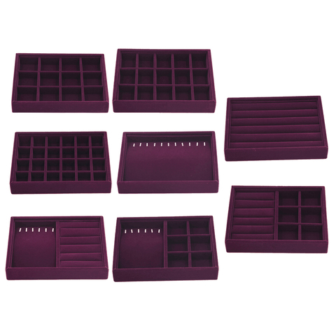 Elegant Purple Velvet Stackable Jewelry Watch Ring Earring Display Tray 24 Girds Case Holder Organizers Storage Showcase ► Photo 1/6