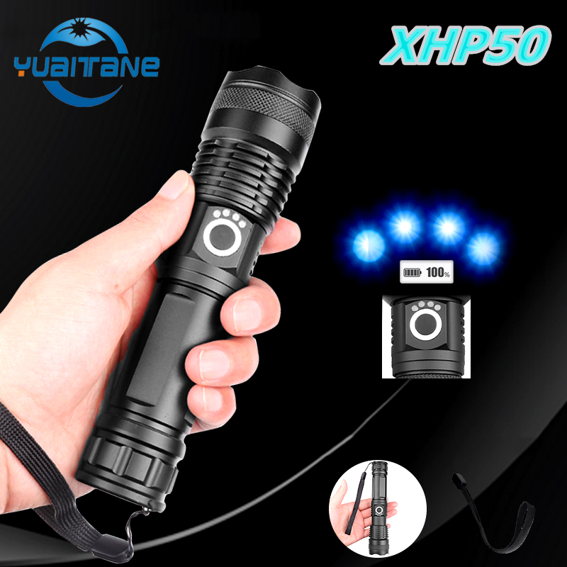 Powerful LED Flashlight Self-defense Torch Zoom 5 Modes Powered By 18650 Battery