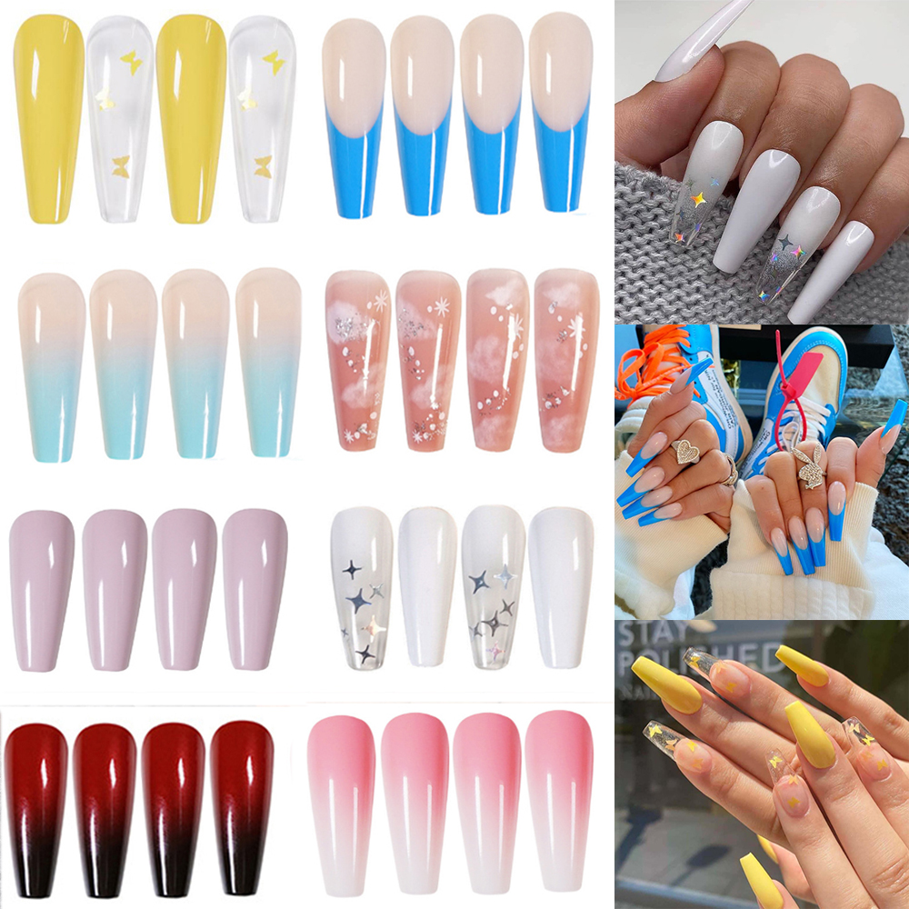 Buy Online 24pcs Professional Fake Nails Long Ballerina Half French Acrylic Nail Tips Press On Nails Full Cover Manicure Beauty Tools Alitools