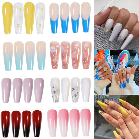 Buy Online 24pcs Professional Fake Nails Long Ballerina Half French Acrylic Nail Tips Press On Nails Full Cover Manicure Beauty Tools Alitools