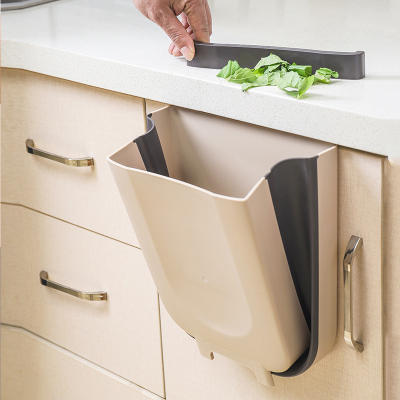 9l Folding Waste Bin Kitchen, Kitchen Cabinet Door Mounted Trash Can