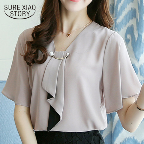 New 2022 fashion chiffon women shirt blouse short sleeve plus size women's clothing loose bow neck women's tops blusas D560 50 ► Photo 1/6