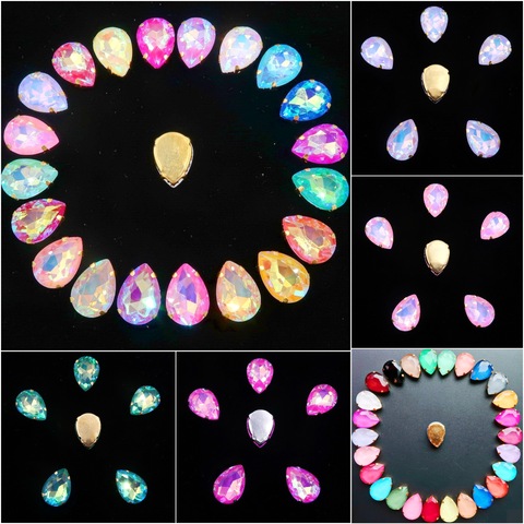 Water drop shape Gold claw settings 7*10 10x14 13*18mm jelly candy & AB colors glass Crystal Sew on rhinestone applique diy ► Photo 1/6