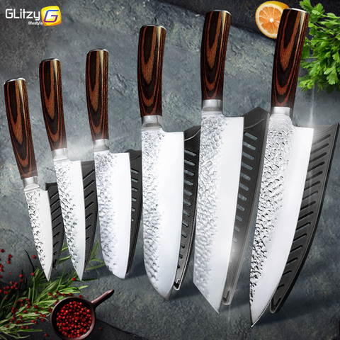 Forged Kitchen Knives Set 1-6pcs Stainless Steel Meat Cleaver