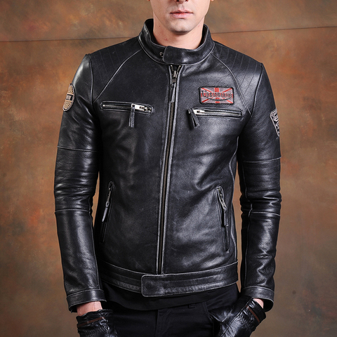 Free shipping,Biker Brand style Vintage men's quality genuine leather Jacket slim 100% natural cowhide coat.leather clothing ► Photo 1/6