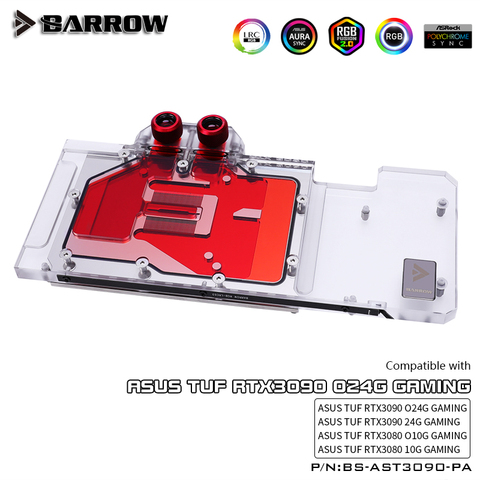 Barrow 3090 3080 GPU Water Block for ASUS MSI Colorful Gigabyte Gainward GALAXY 5v ARGB GPU Cooler, BS-AST3090-PA ► Photo 1/5