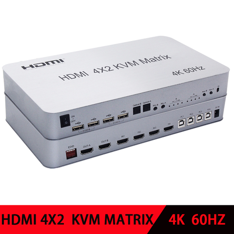 4X2 HDMI KVM Matrix Switch 4Port Dual Monitor Extended Display 4K@60Hz Supports USB 2.0 Devices Control Up to 4 Computers ► Photo 1/6