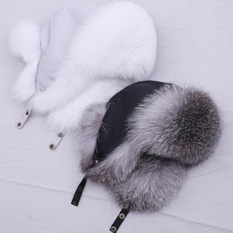 SUPPEV&STTDIO 100% Real Fur Hat for Women Natural Silver Fox Fur Russian Ushanka Hats Winter Thick Warm Ears Fashion Bomber Cap ► Photo 1/6