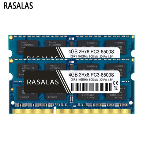 Rasalas Memory RAM Laptop DDR3 DDR3L 1.5V 1.35V 8500 10600 12800 1066 1333 1600 204pin SODIMM Memoria RAM Notebook CL7 CL9 CL11 ► Photo 1/6