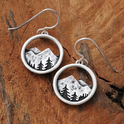 Alpine Dreamer Drop Earrings Silver Color Mountain and Pines Round Dangle Earrings for Women Wedding Fashion Jewelry Gifts ► Photo 1/5