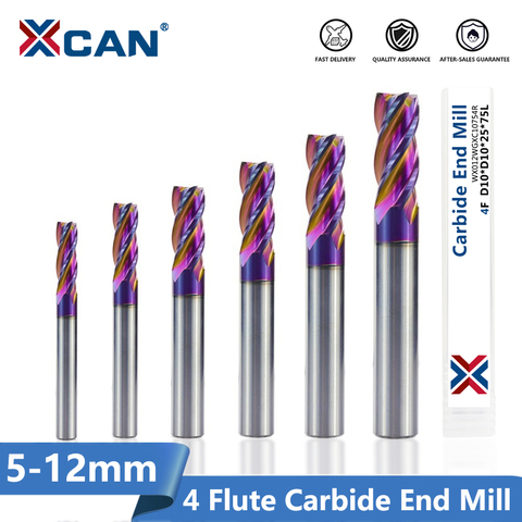 XCAN 1pc ULTRA Surface Tungsten Carbide End Mill HRC 60 4 Flute Spiral End Milling Cutter CNC Router Bit 5/6/8/10/12mm ► Photo 1/5