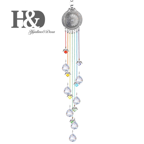 H&D HYALINE & DORA Hanging Crystal Suncatcher Rainbow Maker with Heart  Prism Pendant and Crystal Prism Ball and Chakra Colored Beads,for Window  Decor,Pack of 2