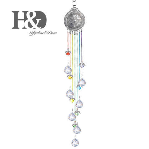 H&D HYALINE & DORA Hanging Crystal Suncatcher Rainbow Maker with Heart  Prism Pendant and Crystal Prism Ball and Chakra Colored Beads,for Window