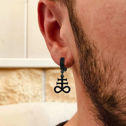 BRIMSTONE SATANIC CROSS EARRING FOR MEN CHURCH OF SATAN SATANIC STAINLESS STEEL EARRINGS UNISEX JEWELRY ► Photo 1/6