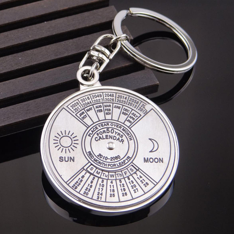 Silver Color 50 Years Super Perpetual Calendar Key Chains Rings Astrology Keychains Car Bag Pendant Keyring Holder Gift Jewelry ► Photo 1/6
