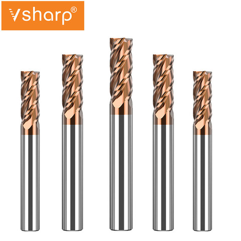 Vsharp HRC55 Tungsten Carbide Steel Milling Cutter 4 Flutes NANO Coated CNC Endmilll for Alloy Stainless Steel Copper Cutting ► Photo 1/6