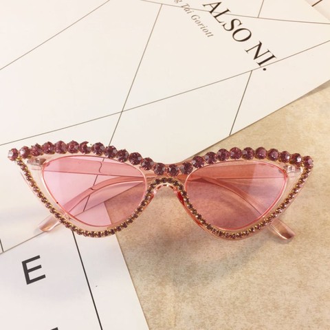 Vintage Luxury Crystal Diamond Cateye Sunglasses Women Brand Designer Black Pink Frame Cat Eye Sun Glasses Bling Bling Eyewear ► Photo 1/6